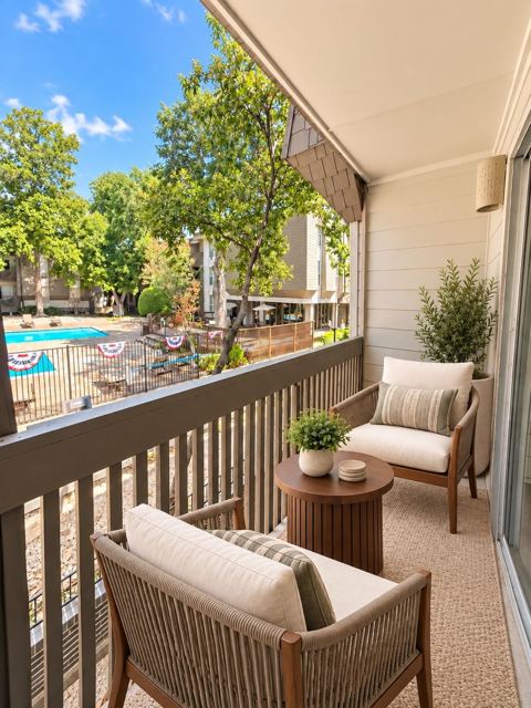 Balcony, virtually staged (virtually staged photo, furniture and decor added digitally)