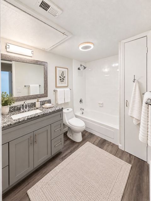 Bathroom, virtually staged (virtually staged photo, furniture and decor added digitally)
