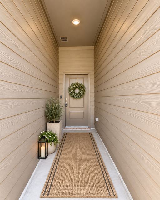 Front entry, virtually staged (virtually staged photo, furniture and decor added digitally)