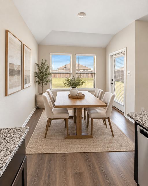 Dining area, virtually staged (virtually staged photo, furniture and decor added digitally)