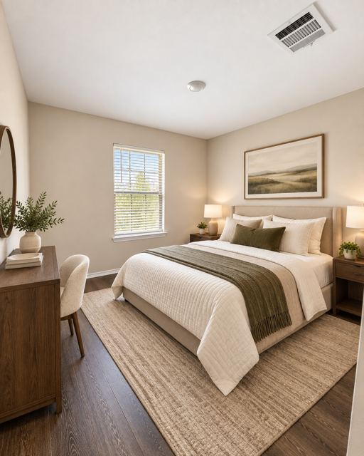 Second bedroom, virtually staged (virtually staged photo, furniture and decor added digitally)