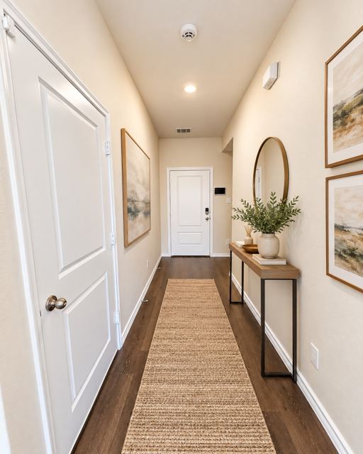 Hallway, virtually staged (virtually staged photo, furniture and decor added digitally)